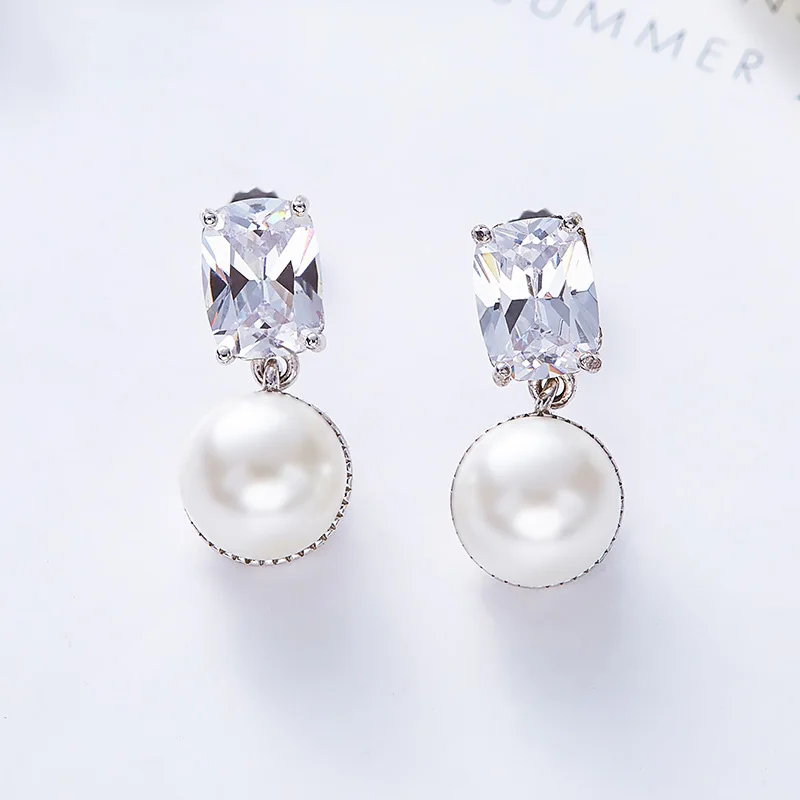 

925 Sterling Silver Diamonds Freshwater Pearl Drop Earrings for Women Embellished with Crystals from Swarovski for Gifts