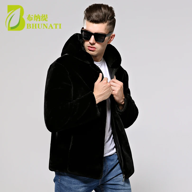 BHUNATI Men Artificial Fur Coat with Hooded 2018 Winter Plus Size Faux Fur Coat Men Parka Jackets Thick Warm Overcoat