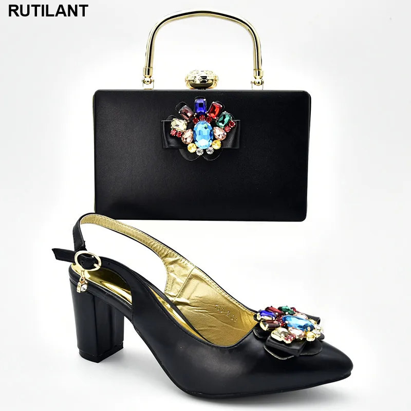 

Latest Design Matching Shoes and Bag Set In Heels African Women Shoe and Bag Set Decorated with Rhinestone Elegant Wedding Pumps