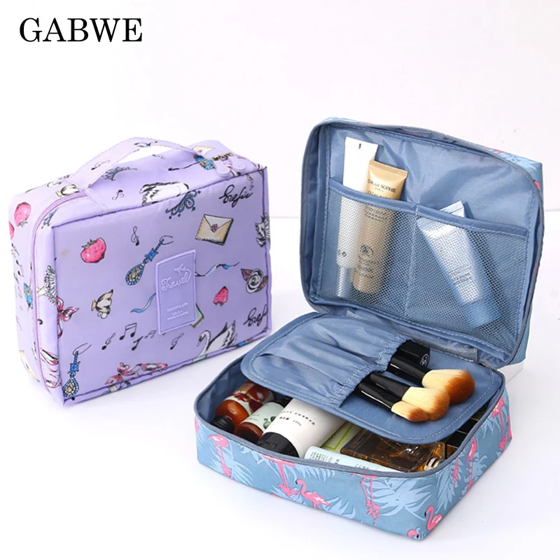 

GABWE Women Makeup bag Nylon Cosmetic Bag Organizer Lazy Flamingo Make up Pouch Cases Beauty Toiletry Kit Tools Wash Storage