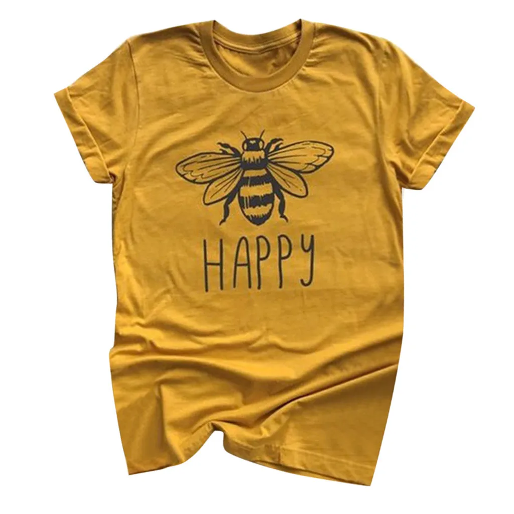 

Happpy Bees Plant More Trees Clean The Seas Print T Shirts Women Short Sleeve Plus Size Tops Causal Cotton Vegan Shirts Tops 5XL