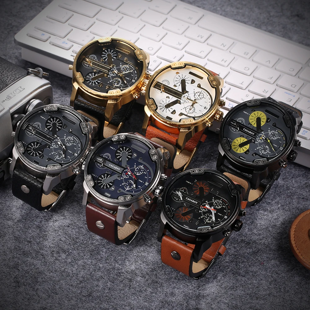 Классические кварцевые часы для мужчин Топ Элитный бренд Cagarny спортивный кожаный ремешок наручные человек 2 раза Военная Униформа zegarek мески