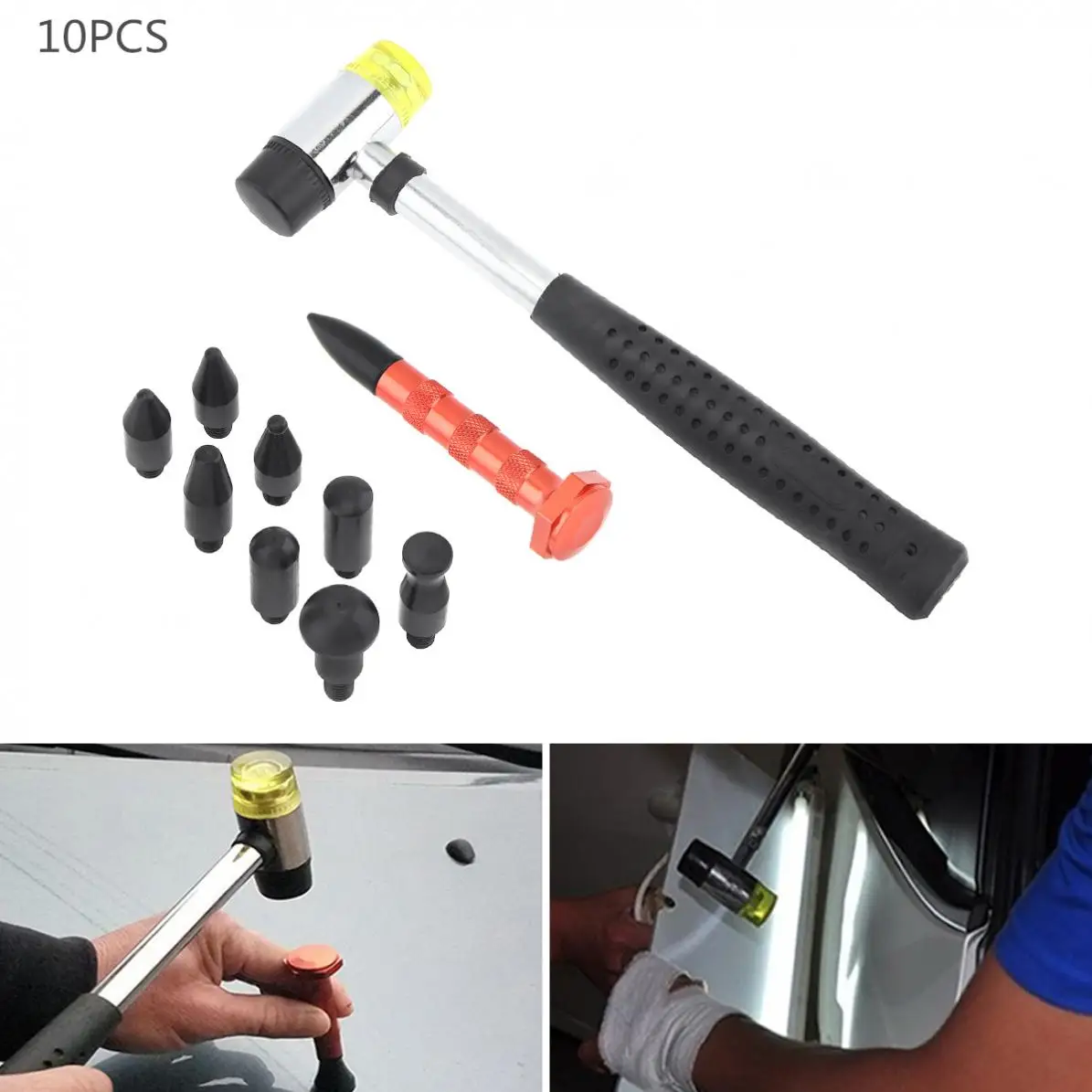 

10pcs Durable PVC Car Tunk Dent Repair Tool Set with Rubber Hammer and 9 Dent Repair Pen