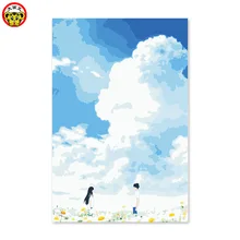 Мужские и женские друзья летний день Бог домен Белое Облако Луг мультфильм diy цифровая картина маслом ручной работы