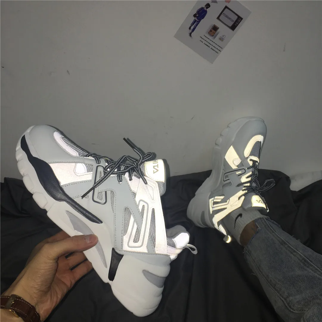 

Men Reflective Sneakers Ins Daddy Shoes Summer Zapatillas Deportivas Hombre Fashion Breathable Casual Shoes Sapato Masculino