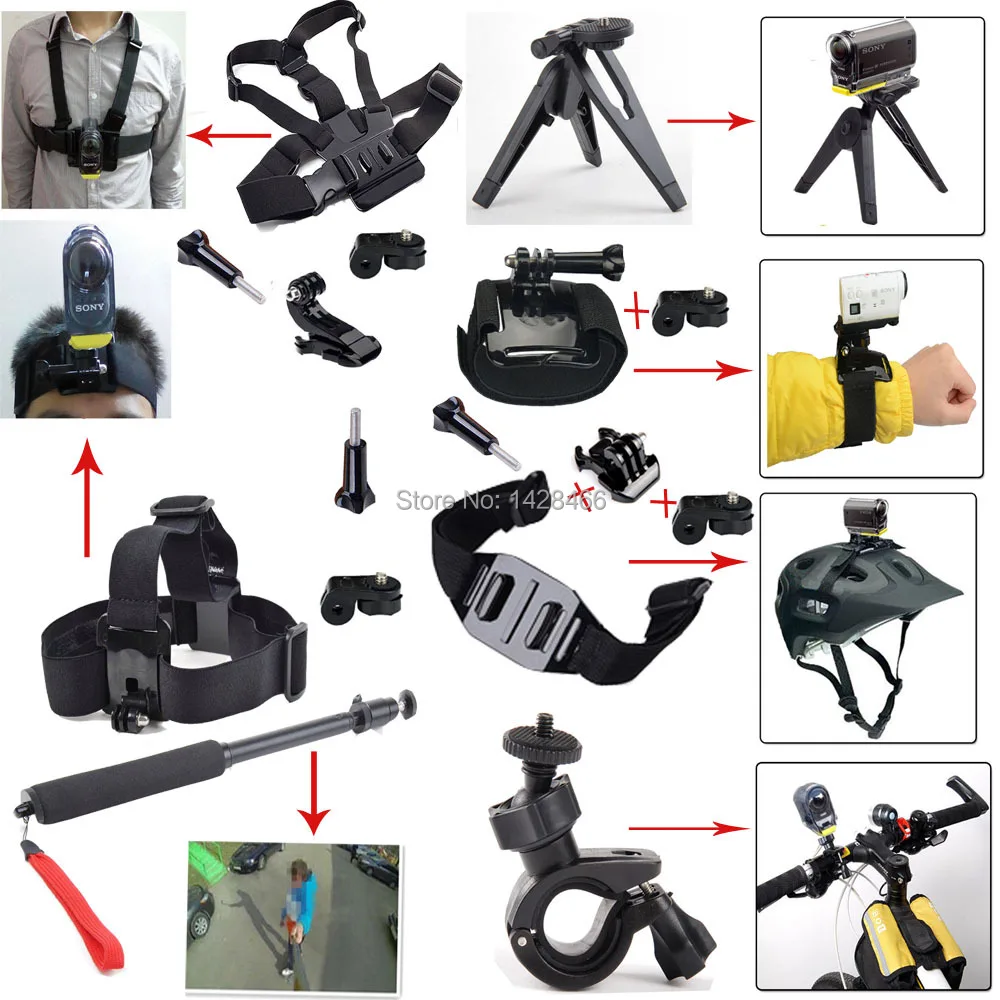 Handlebar Helmet Sports Head Chest Mount Selfie Monopod Handheld