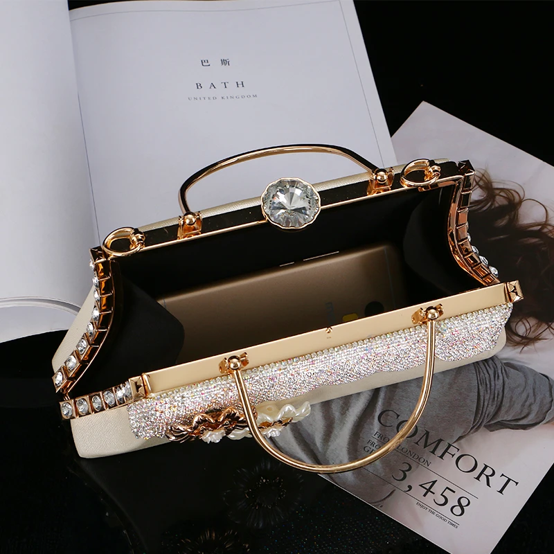 Женские сумки с кристаллами, роскошный цветочный клатч из натуральной кожи, вечерняя сумочка, золотая цепочка невесты, женские сумки через плечо