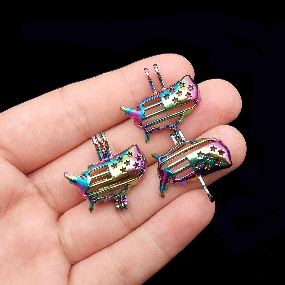 5pcs/lot New Rainbow Color American Flag Pearl Cage Pendant for Perfume Essential Oil Aroma Diffuser Lockets Necklace Making | Украшения и