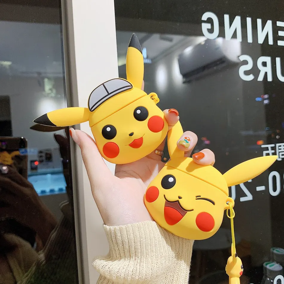 

For AirPods Case Cute Cartoon Silicone Cover Wireless Earphone Case For Apple Air pods 2 Headphone case Finger Ring Strap 3D Bag