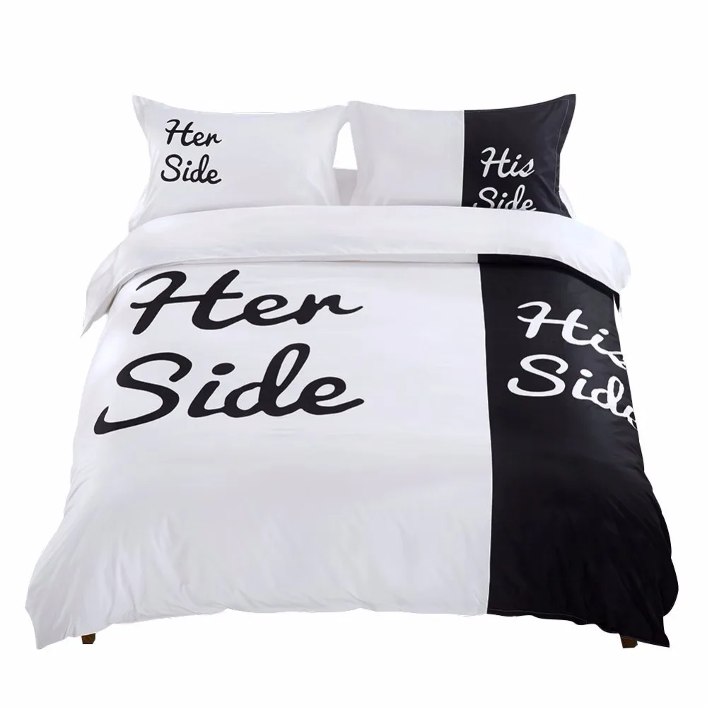 His Side And Her Side Trim Duvet Cover Sets Black And White