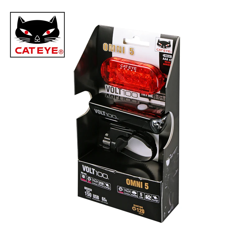 

CATEYE VOLT100+OMNI 5 Cycling Lights Helmet Headlights Bicycle USB Rechargeable Handlebar Front Rear Flashing Safety Lights