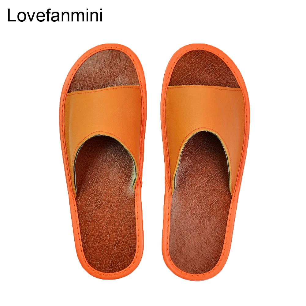 Genuine Cow Leather slippers couple indoor non-slip men women home fashion casual single shoes PVC soft soles spring summer 515 - Цвет: 515 Orange