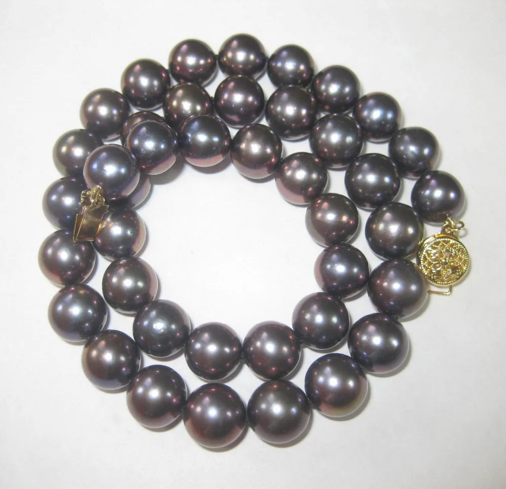 

FREE SHIPPING HOT sell new Style >>>>> AAA Rare Large 10mm Black Cultured Freshwater Pearl Necklace Choker Yellow Gold