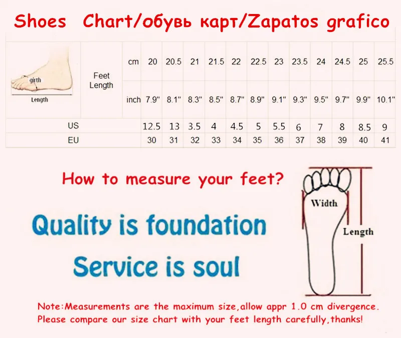 Ballet size chart