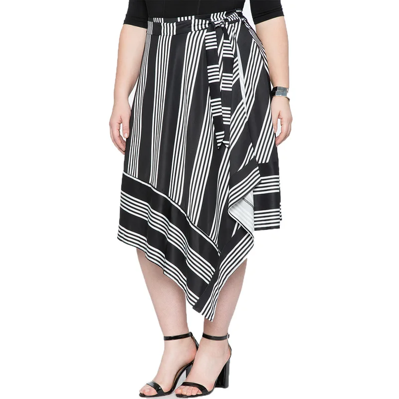 plus size western style fashion loose patchwork striped high waist 3XL