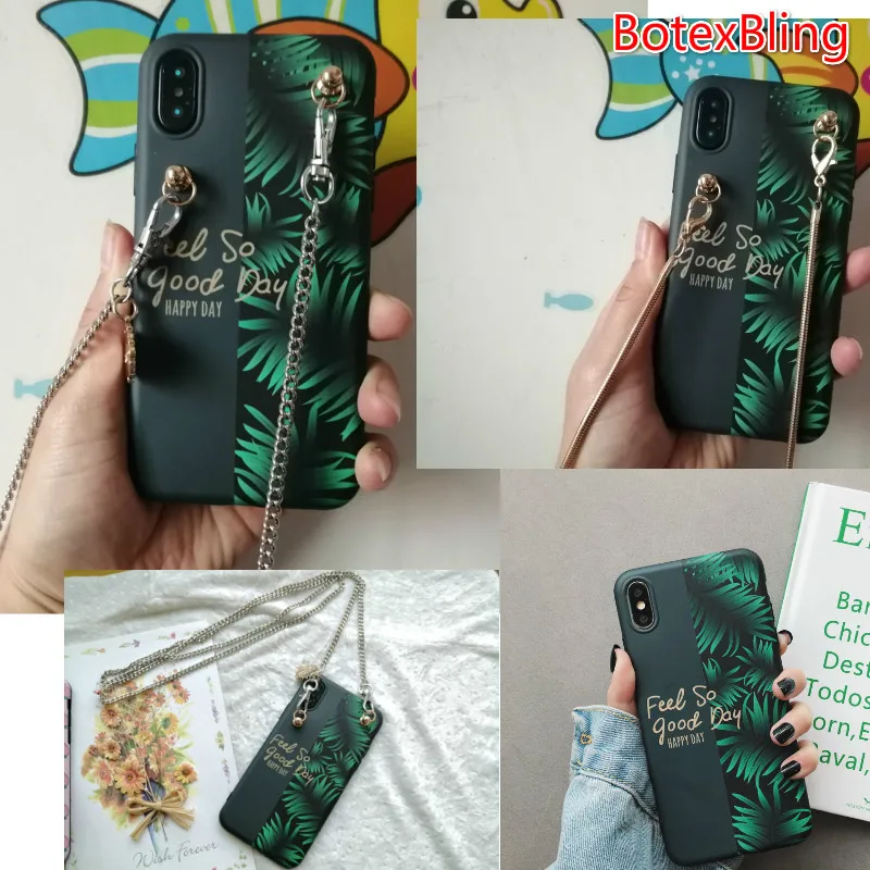 

For iphone XS MAX case cute simples plant banana leaf soft phone case for iphone X Cover XR 6 6S 7 8 plus 7plus crossbody chain bag for iphone 11 pro max case 11pro cover