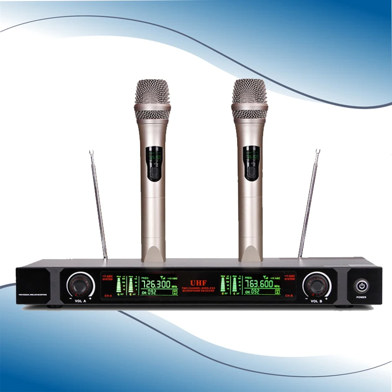 Long Range Dual Channel 2 Handheld Mic Transmitter Professional Karaoke