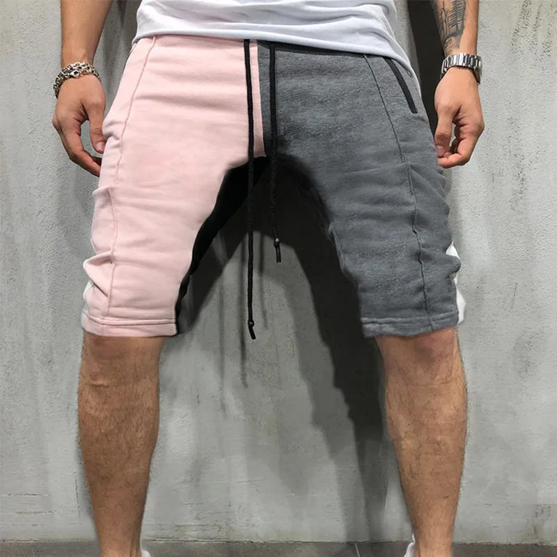 Летние повседневные мужские шорты в уличном стиле хип-хоп Лоскутные Шорты повседневные мужские шорты в полоску с карманами на молнии для фитнеса