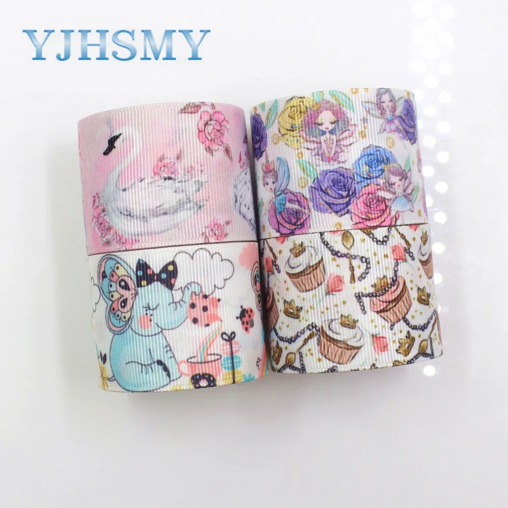 YJHSMY I 181117 251 10 ярдов 38 мм мультфильм цветок ленты термопечать grosgrain украшение