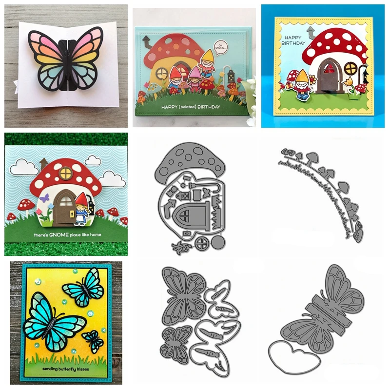 

Mushroom House or Layered Butterflies Metal Cutting Die Silver Stencil For Diy Scrapbooking Template Paper Cards 2019 New Decor
