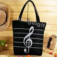 High Quality Casual Canvas Musical Note Tote Shopping Shoulder Bag Girl/Boy Unisex Handbag Satchel Simple Zipper Black White