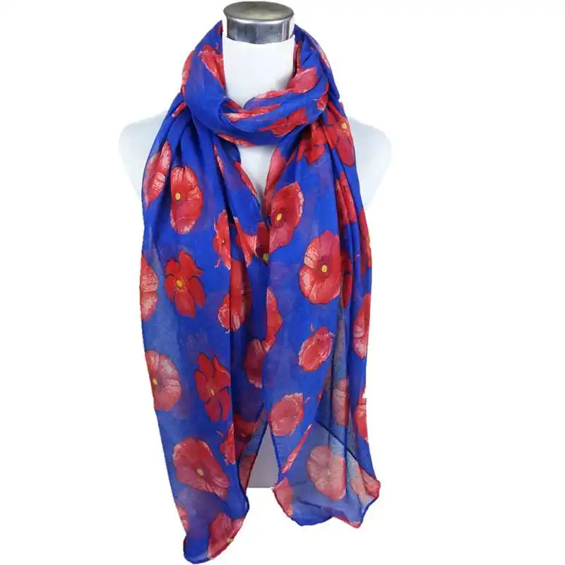 Горячая цветочный принт женский шелковый шарф Женская Повседневная летняя пляжная шаль Осень Зима удобные теплые шарфы - Цвет: royal blue