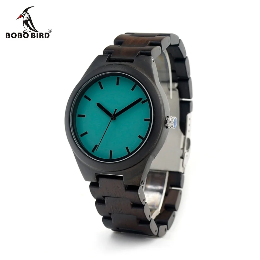 BOBO BIRD CdI21 Ebony Wooden Mens Watch With Luxury Tches Movement Quartz Blue Dial Plate As Gift For Men Relogio