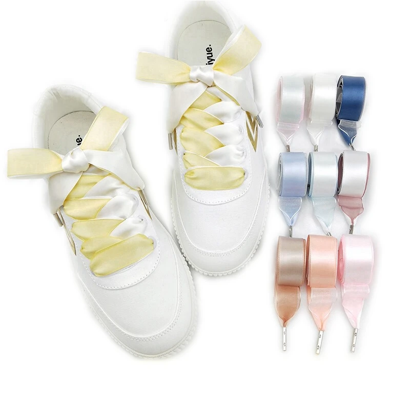 

1 Pair 2CM Width 80/100/120cm Double-faced Snow Yarn Satin Silk Ribbon Shoelaces Lace Shoe Lace Fashion Sneakers Shoe Laces