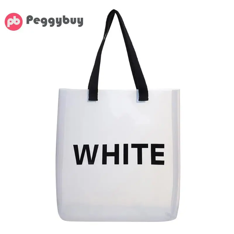 

Teens Girls Female Fashion Letter Print Simple Transparent Jelly PVC Shopping Totes Women Casual Shoulder Beach Travel Handbags