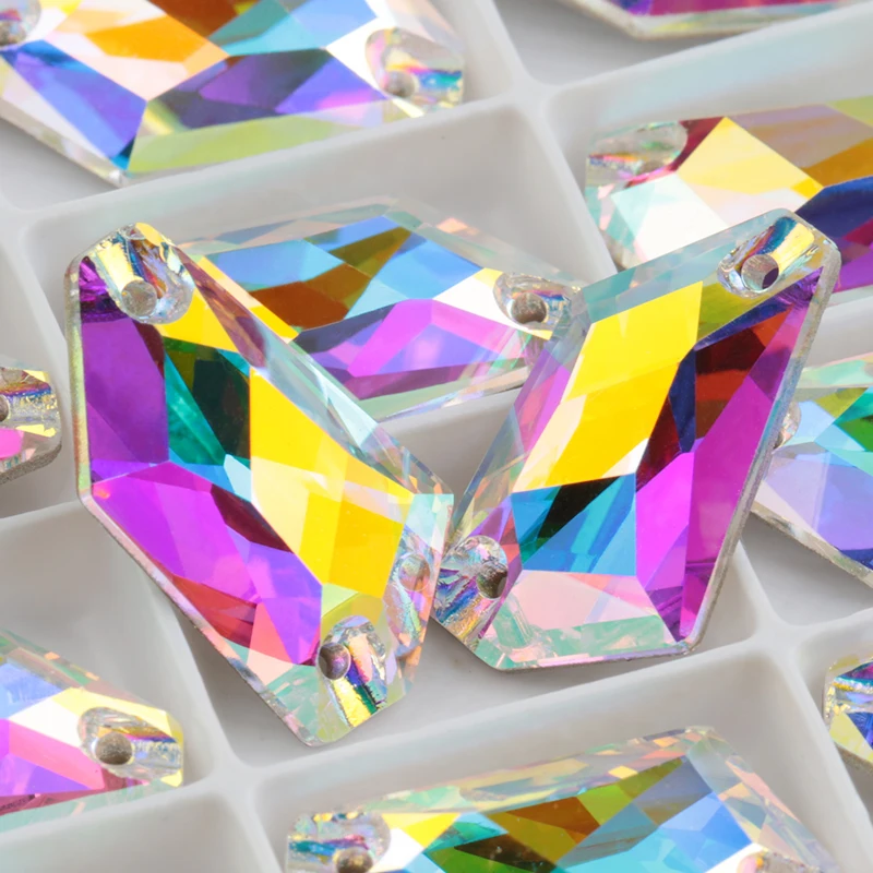 Cena Aaaa jakość kryształ ab 12x24mm szyć na kamieniu szkło dno cięte powierzchni Rhinestone szyte szklane kryształki