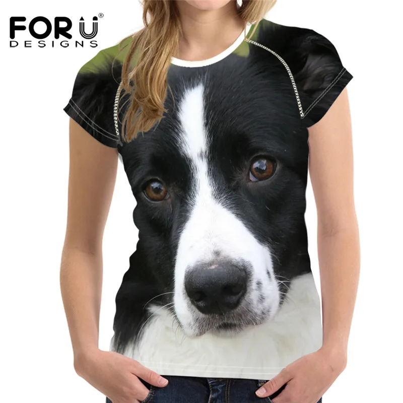 FORUDESIGNS 3D Dog Border Collie Printing Casual Women T Shirt Brand