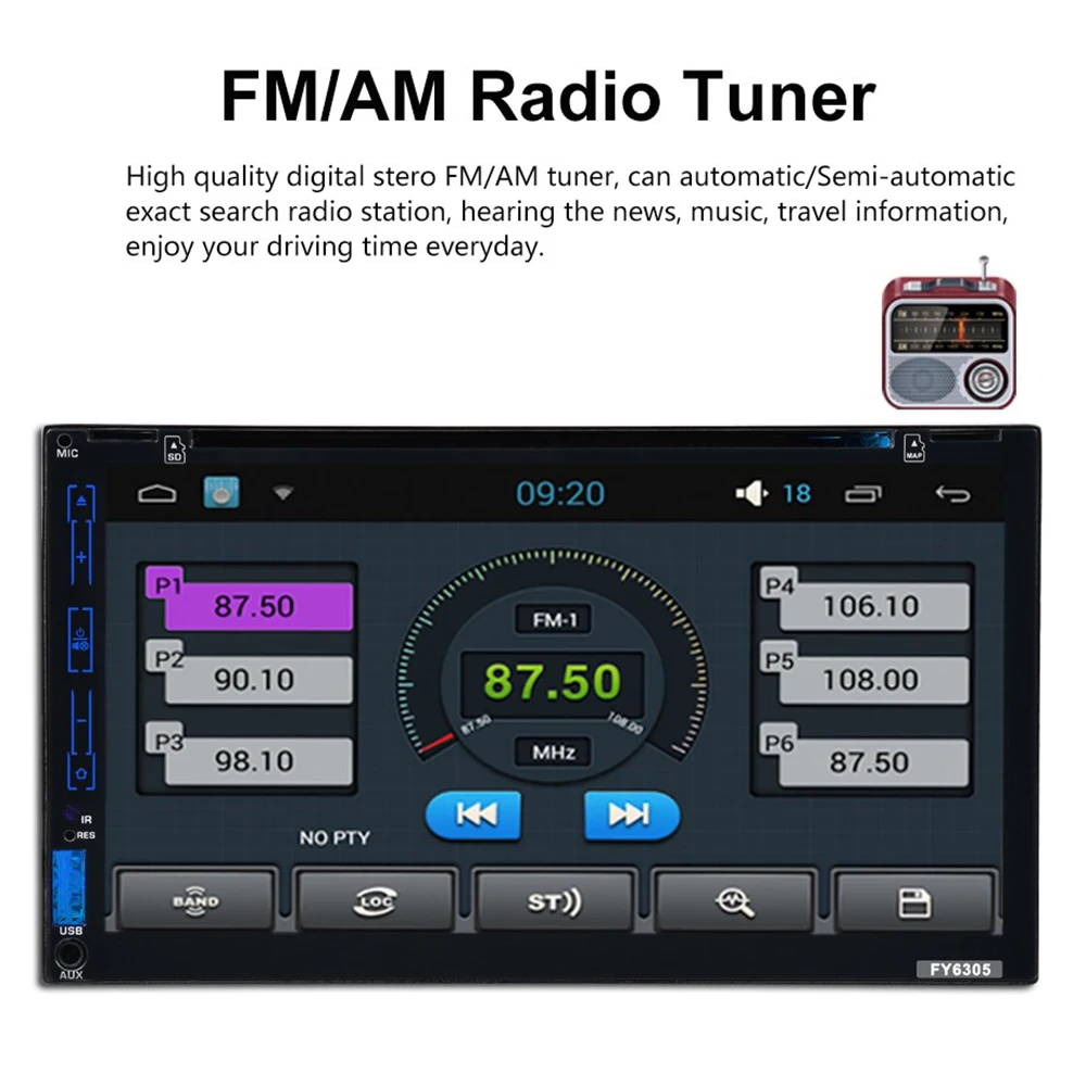 

KKMOON 2 Din Android 6.0 Car DVD Player GPS Navigation Autoradio audio 1080P FM Radio USB Support RearView Car Multimedia Player