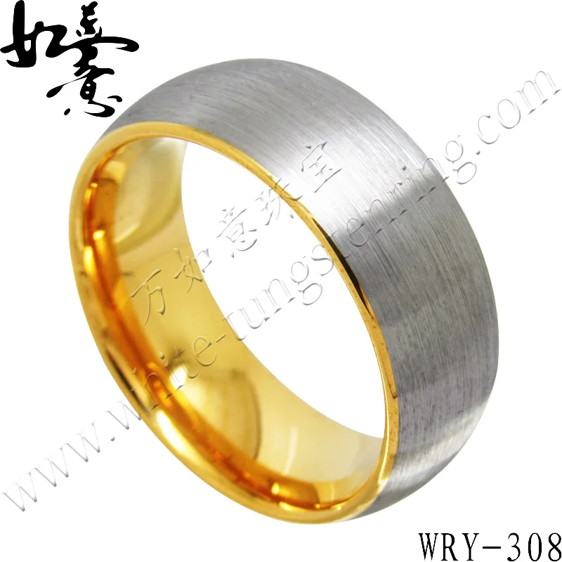 

Free Shipping Yellow Gold Mens Tungsten Carbide Ring Brush surface top Jewelry Finger Ring 8mm