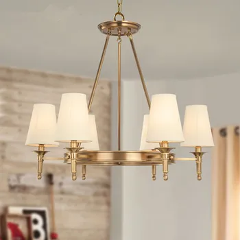 

Modern Real Bronze Copper Chandelier for Bedroom Kitchen Living Room Fabric Lampshade Ceiling Home Lighting