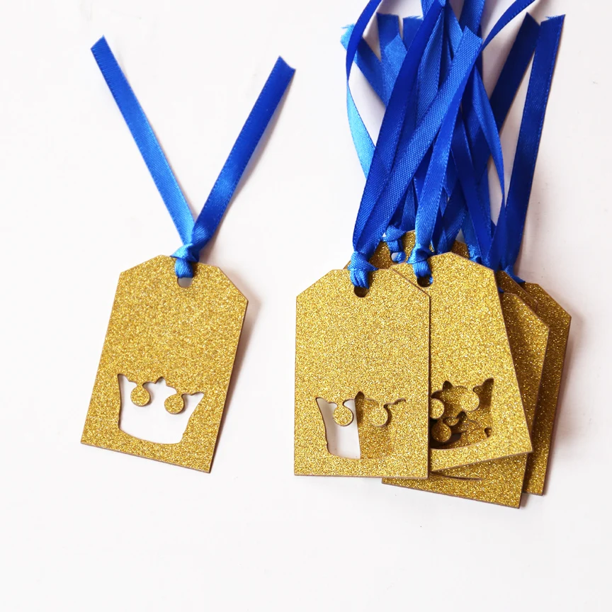 

Royal prince crown gift tags, glitter gold gift tags, laser cut wedding favor decor, baby shower favor tags
