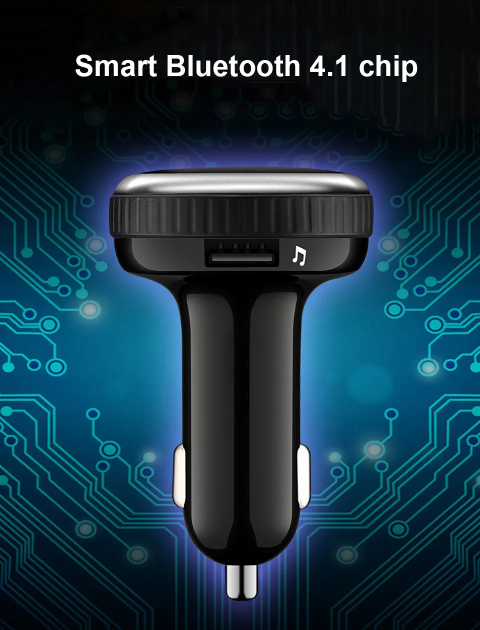 Cunymagos Wireless Car Bluetooth MP3 Music Player FM Transmitter Support TF Card Dual USB Car-charger Bluetooth Car Kit FM Modulator  (7)
