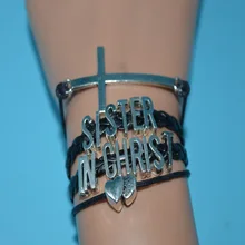 Sisters In Christ Bracelet And Get Free Shipping On Aliexpress Afshor Cross Heart Sister In Christ Leather Women