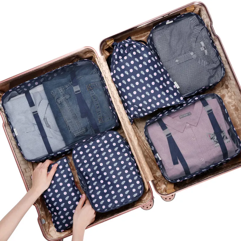 SUZY 6 шт./компл. высокое качество Путешествия сетки в мешке Чемодан Органайзер Упаковка куб Организатор для Костюмы - Цвет: Blue pineapple
