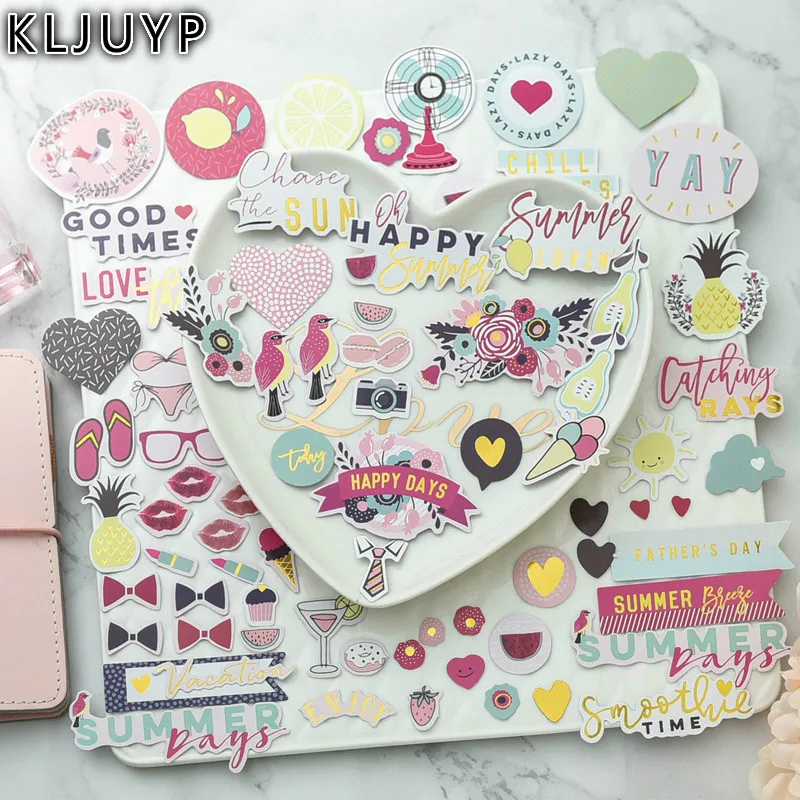 

KLJUYP 65pcs Happy Summer Colorful Cardstock Die Cuts for Scrapbooking Happy Planner/Card Making/Journaling Project