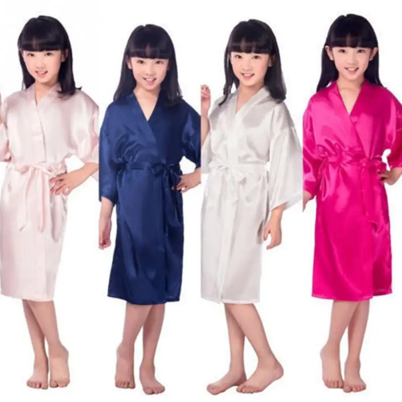 

Baby Girls Kid Silk Satin Kimono Robes Sleepwear Wedding Flower Bathrobe