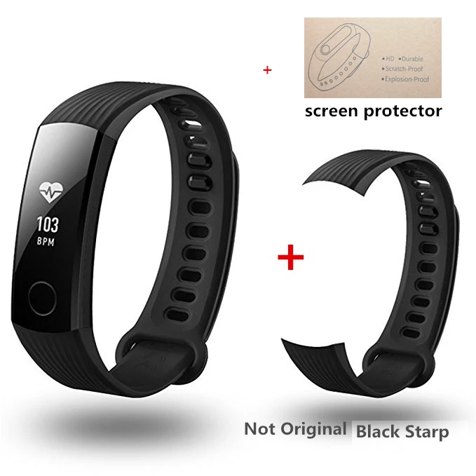 Смарт-браслет huawei Honor Band 3 для плавания 5ATM 0,9" oled-экран для IOS Xiaomi Mi Android - Цвет: Add Black Starp