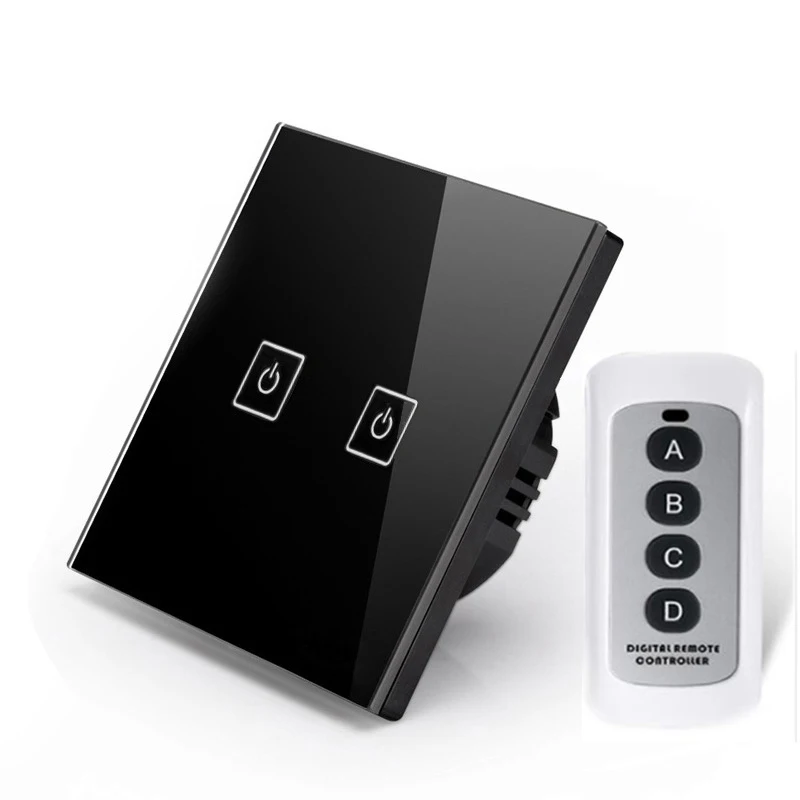 

2pcs Smart Wifi Remote Control Switch 1 2 3-Gang 86 Wall Touch Switch Panel Remote Control Timing 433 Black EU