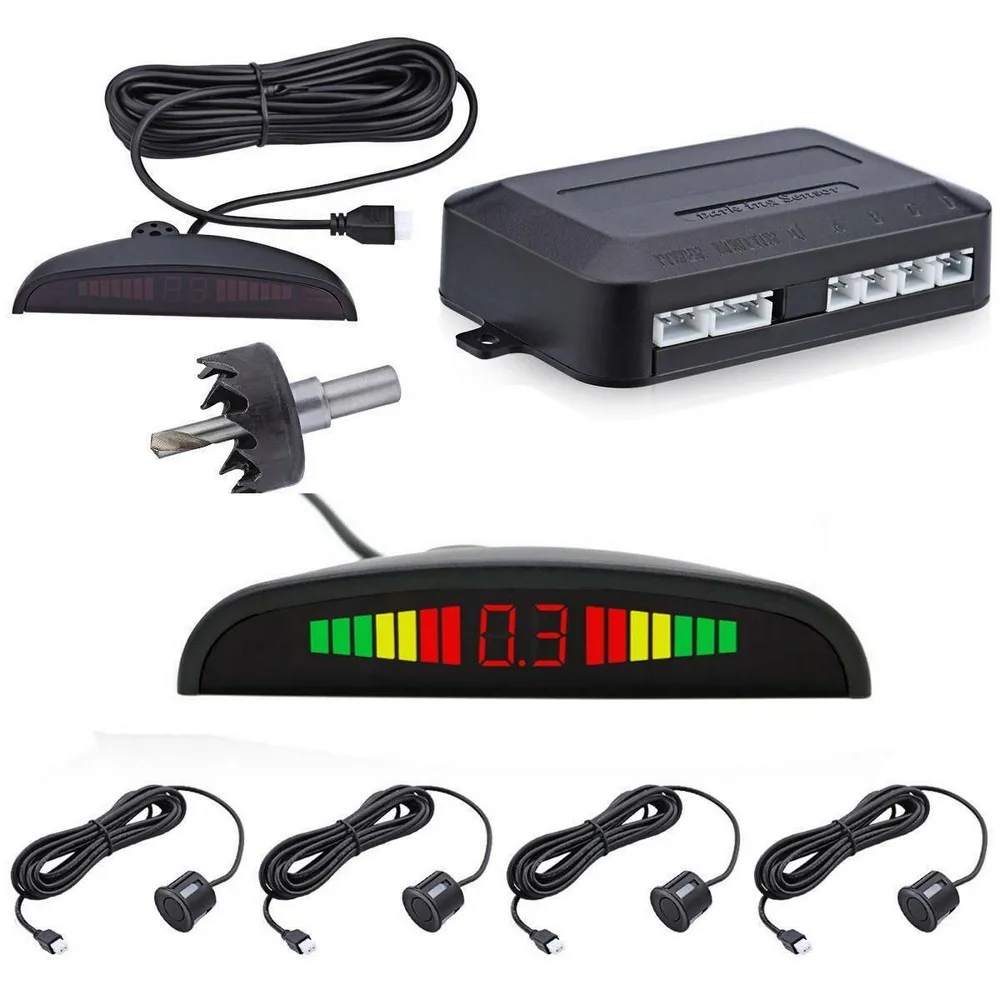 

Car Parking Sensor with 4 Sensor LED Reverse Backup Radar Alarm System Kit Auto Reverse Rear Monitor Parking Assistance