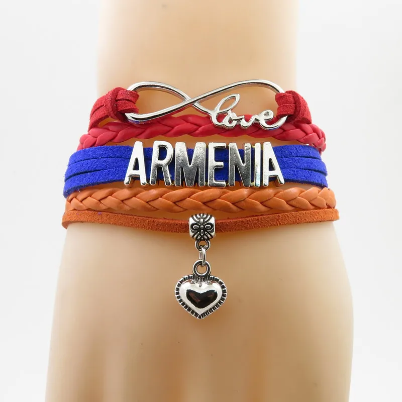 Infinity Armenia Подвеска для браслета в форме сердца Armenia страна Браслеты Мода Armenia мужчины и женщины Веревка Браслет Armenia ювелирные изделия