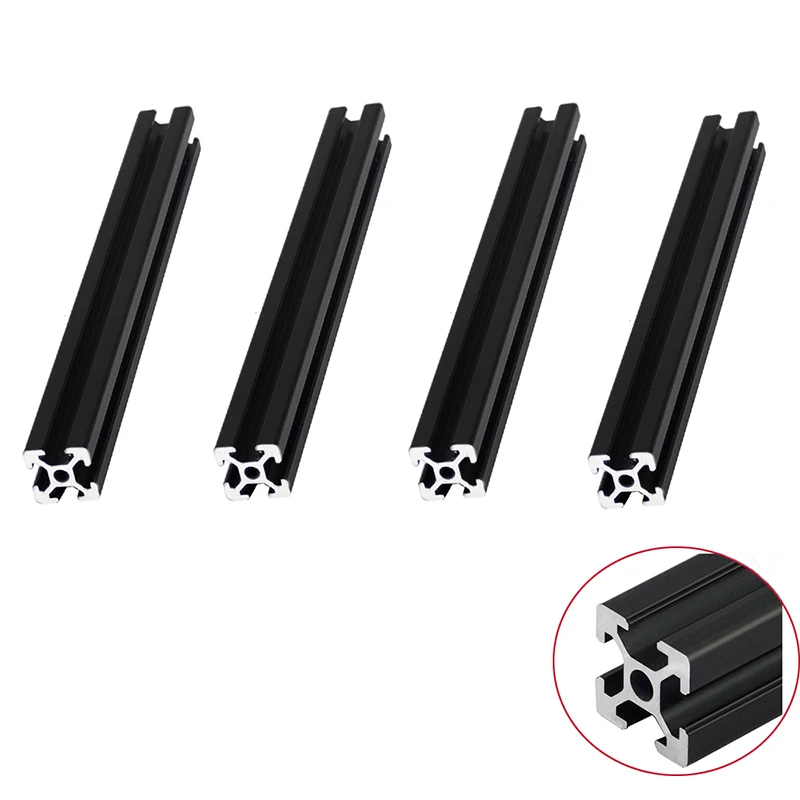 4 pçs/lote preto 2020 perfil de alumínio padrão europeu anodizado extrusão 200 350 800 mm comprimento para cnc impressora 3d
