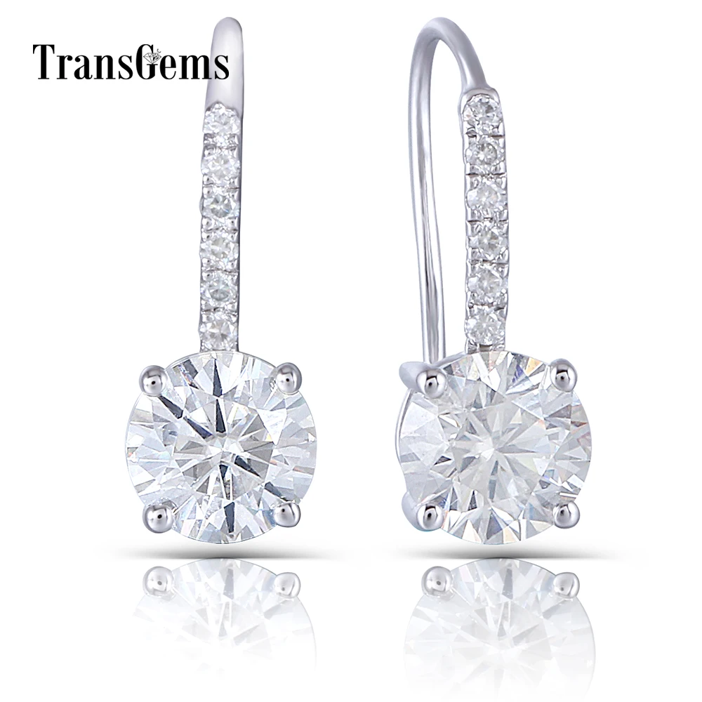 

Transgems Platinum Plated Silver 2CTW Center 6.5mm GH Near Colorless Moissanite Drop Earrings with Accents for Women