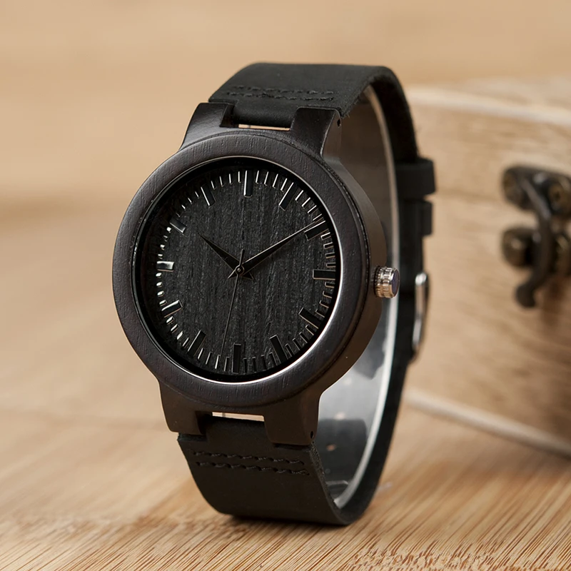 BOBO BIRD WC27 Men's Design Brand Luxury Wooden Bamboo Watches With Real Leather Quartz Watch in Gift Box accept OEM Customize
