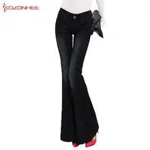 KOZONHEE Стретч эластичные черные джинсы клеш женские Женские Длинные Растяжения Клеш Джинсы Для Девочек Брюки Джинсы брюки женские большие размеры
