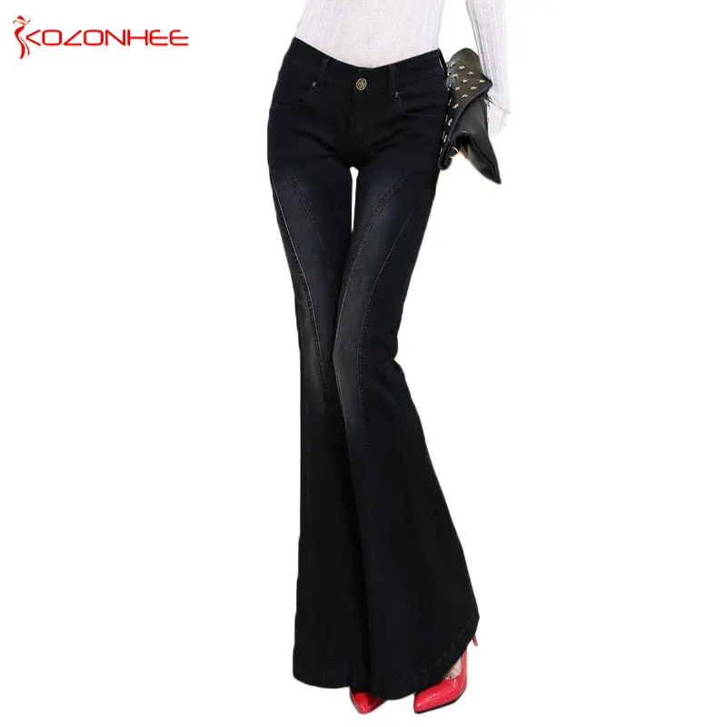 KOZONHEE Stretch Elastic Black Flare Jeans Women Long Stretching Bell-Bottoms Jeans For Girls Trousers Women Jeans Large Size KOZONHEE Stretch Elastic Black Flare Jeans Women Long Stretching Bell-Bottoms Jeans For Girls Trousers Women Jeans Large Size