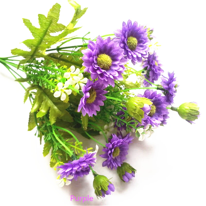 Silk Artificial Chrysanthemum Flower Bouquet Purple White Yellow Silk Artificial Chrysanthemum Flower Bouquet Purple White Yellow Pink Green Wedding Bridal Bouquets Fake Home Decoration In Dried
